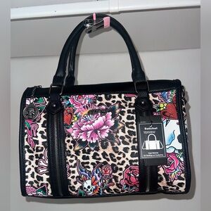 Ed Hardy Black and Pink Satchel